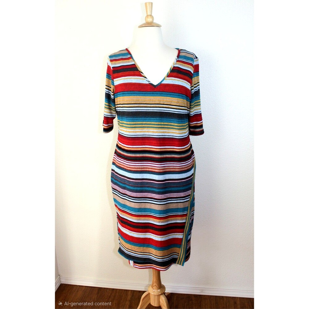 Acubi Y2K ASHLEY STEWART Knit Dress Sz 22/24 Multicolor Stripes Mock Wrap Skirt